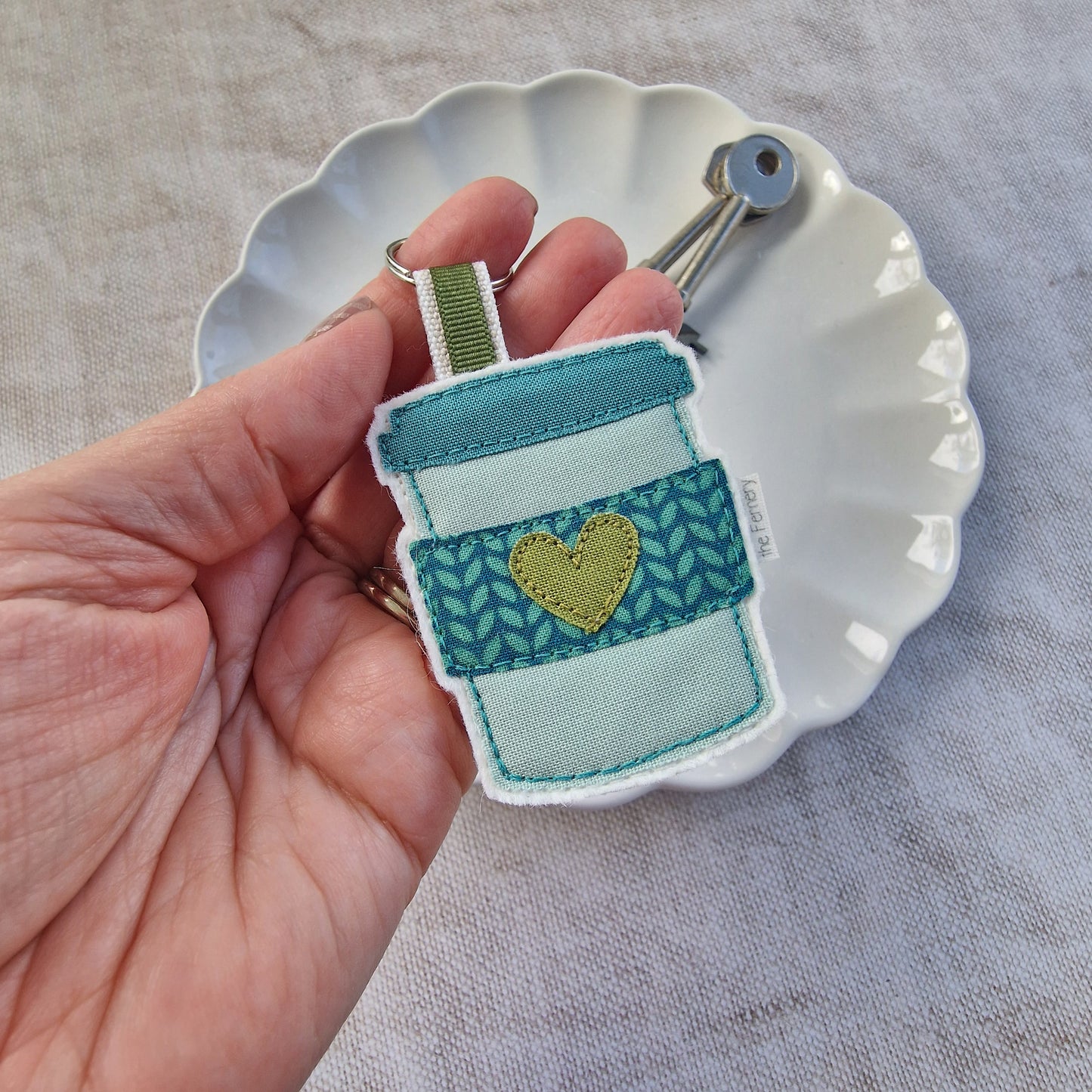 Teal and Olive Coffee Cup keyring