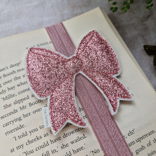 Bow Bookband - Dusky Pink Glitter