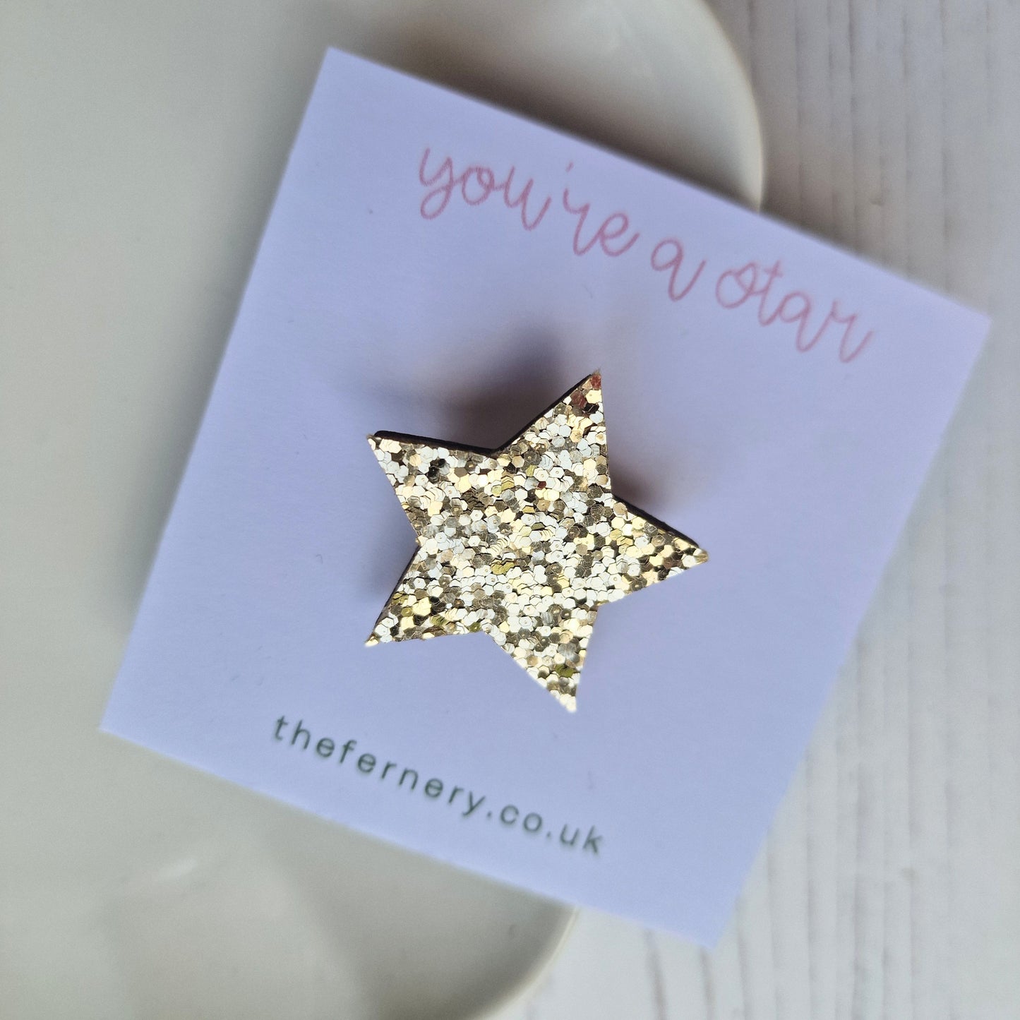 Sparkle Birch Wood Star Brooch