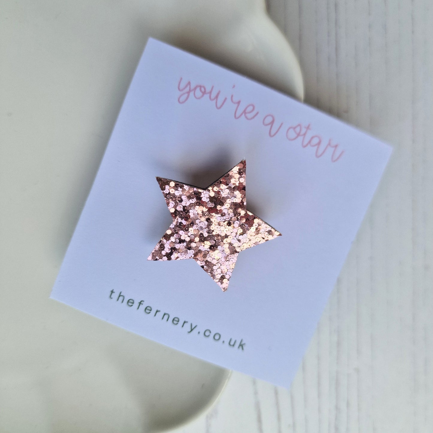 Sparkle Birch Wood Star Brooch