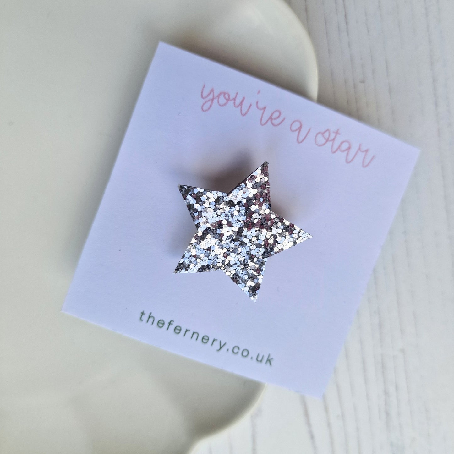 Sparkle Birch Wood Star Brooch