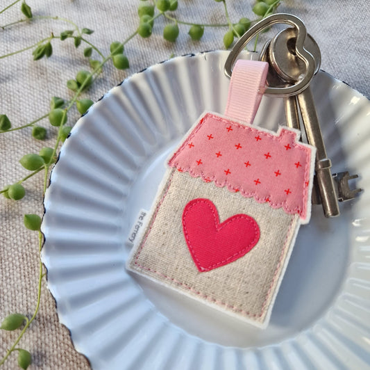 Little Loveheart House Keyring - Pink