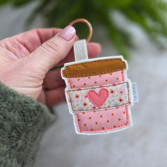 Coffee Cup keyring, pink