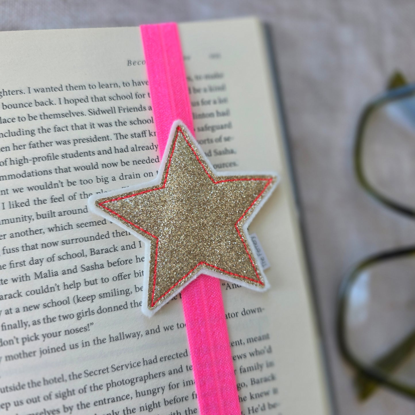 Sparkly Star Bookband SAMPLE Champagne / Fluro pink