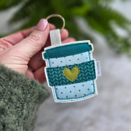 Coffee Cup keyring, teal