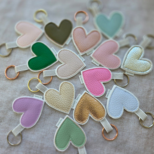 Pebbled Leatherette Heart Keyring - fourteen colours