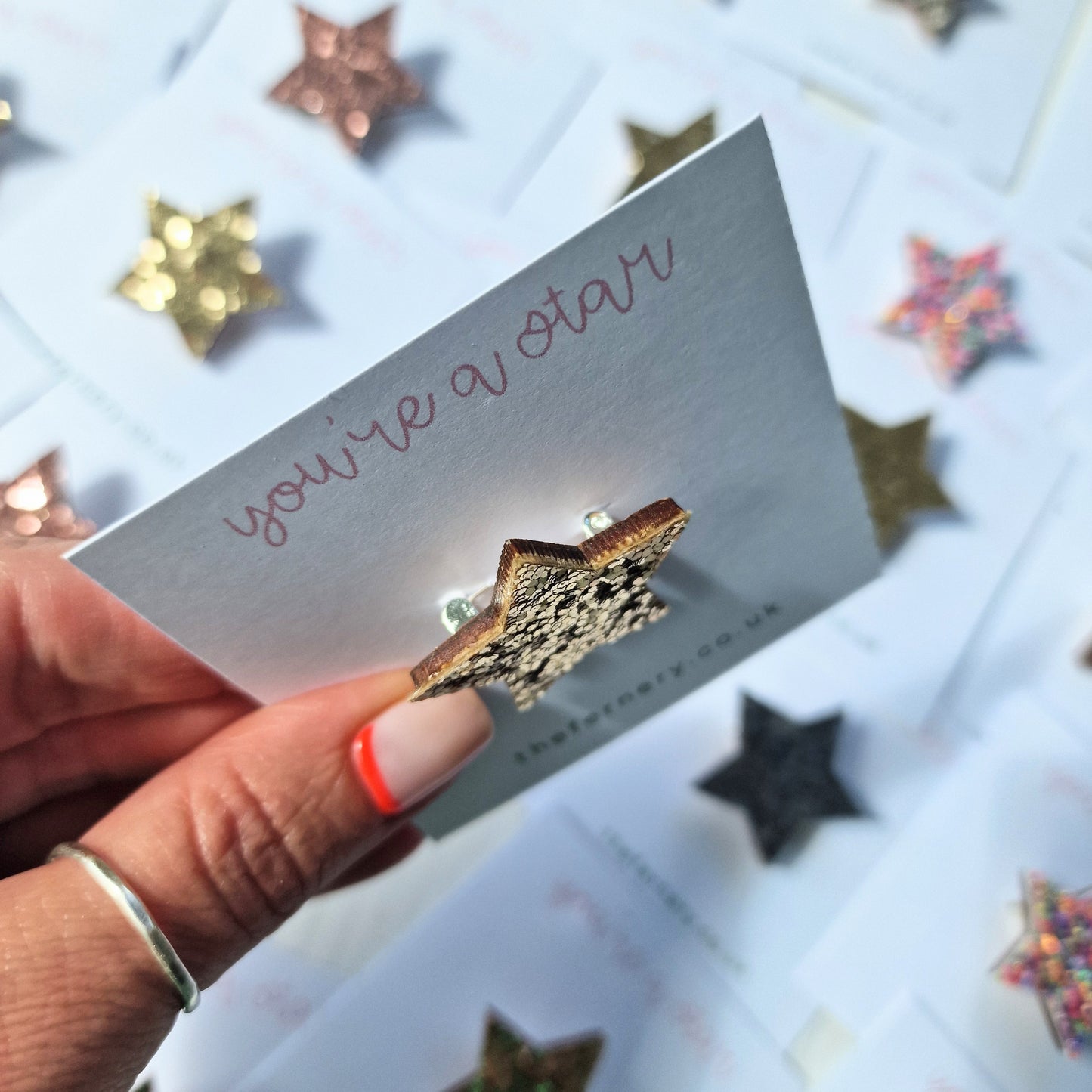 Sparkle Birch Wood Star Brooch