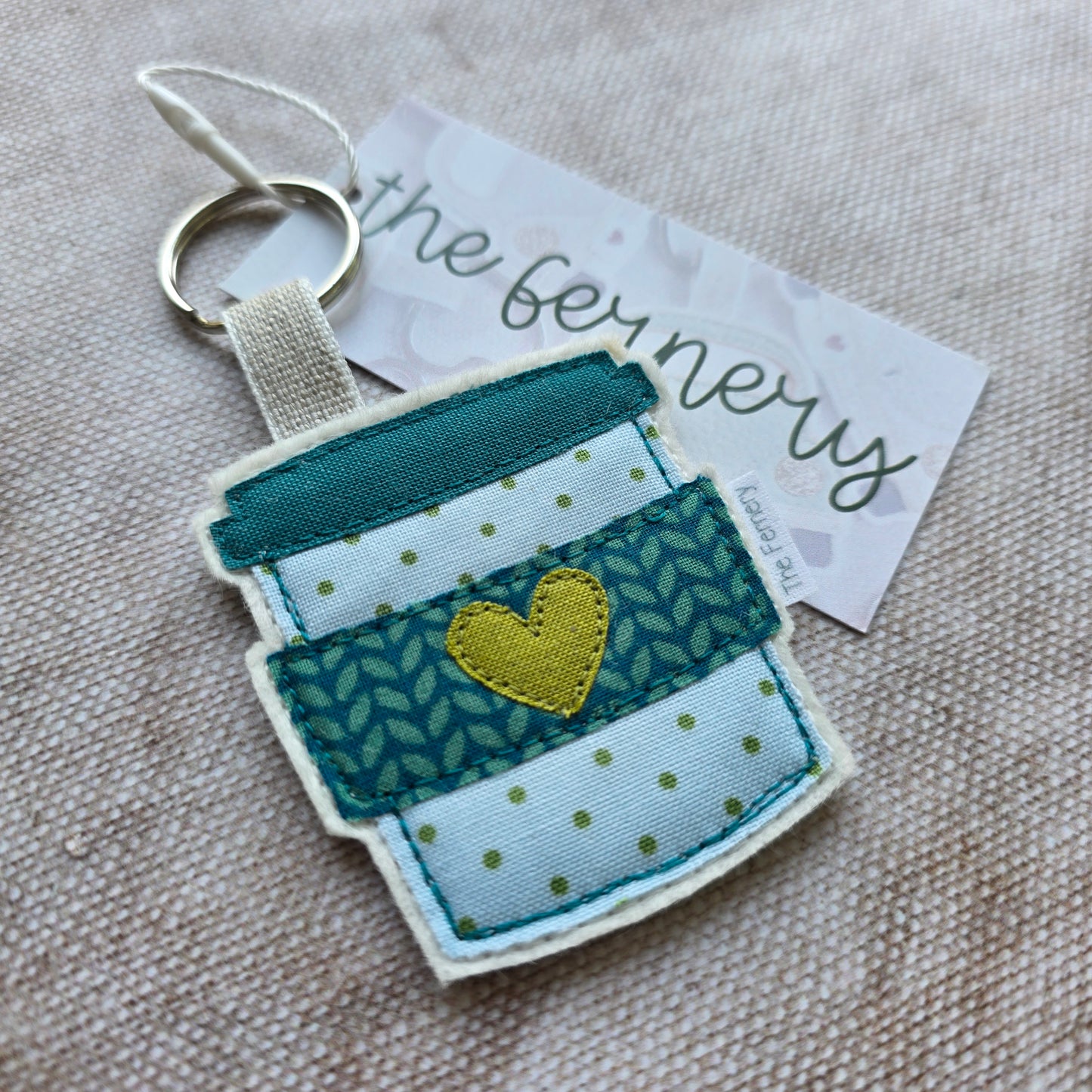 Coffee Cup keyring, teal