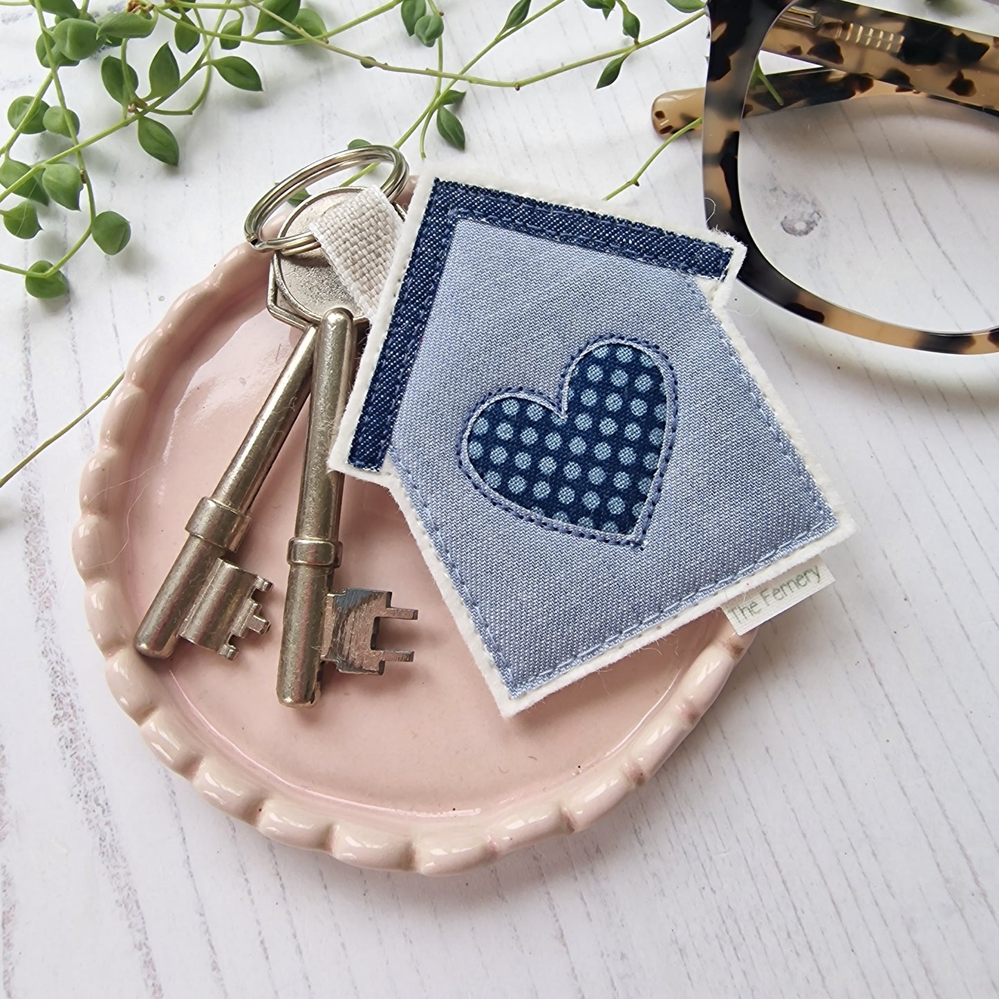 Little Loveheart House keyring - denim