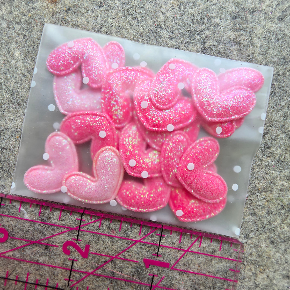 pink sparkly heart embellishments