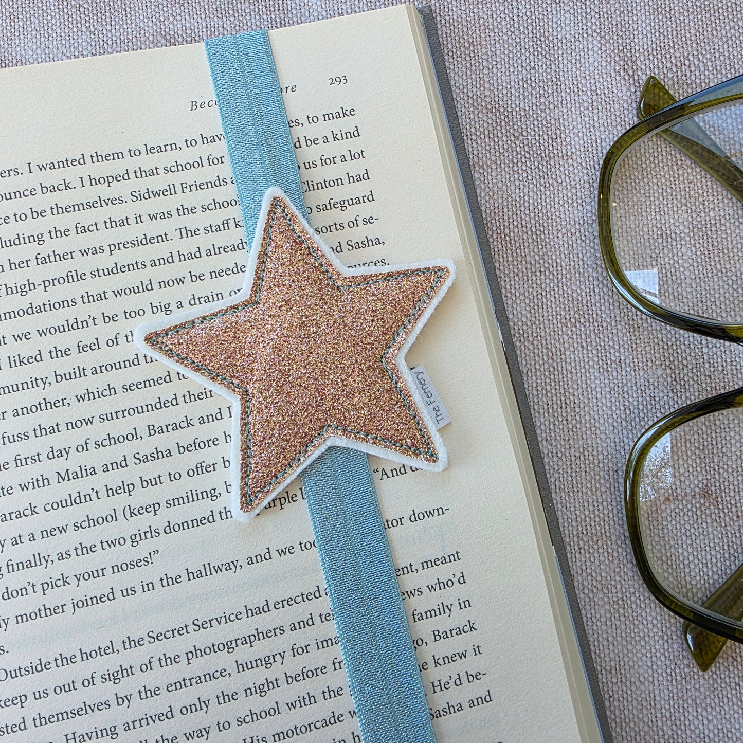 Sparkly Star Bookband SAMPLE rose gold / duck egg