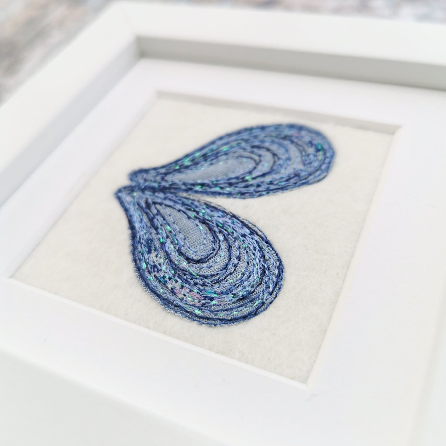 Decoration - Framed Stitched Mussel Heart (Commission)