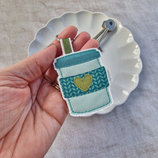 Teal and Olive Coffee Cup keyring