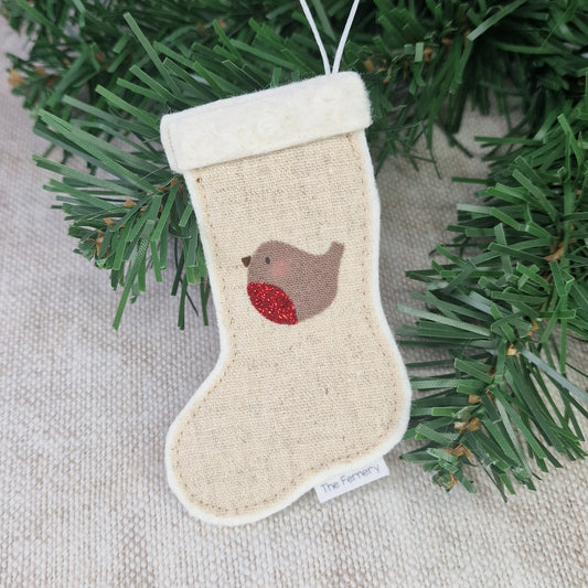 Linen Stocking Decoration - Robin