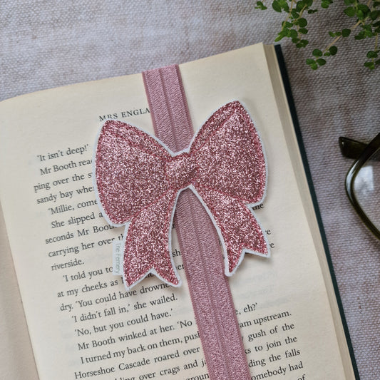Bow Bookband - Dusky Pink Glitter