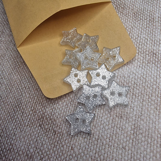 Silver Glitter Star Buttons