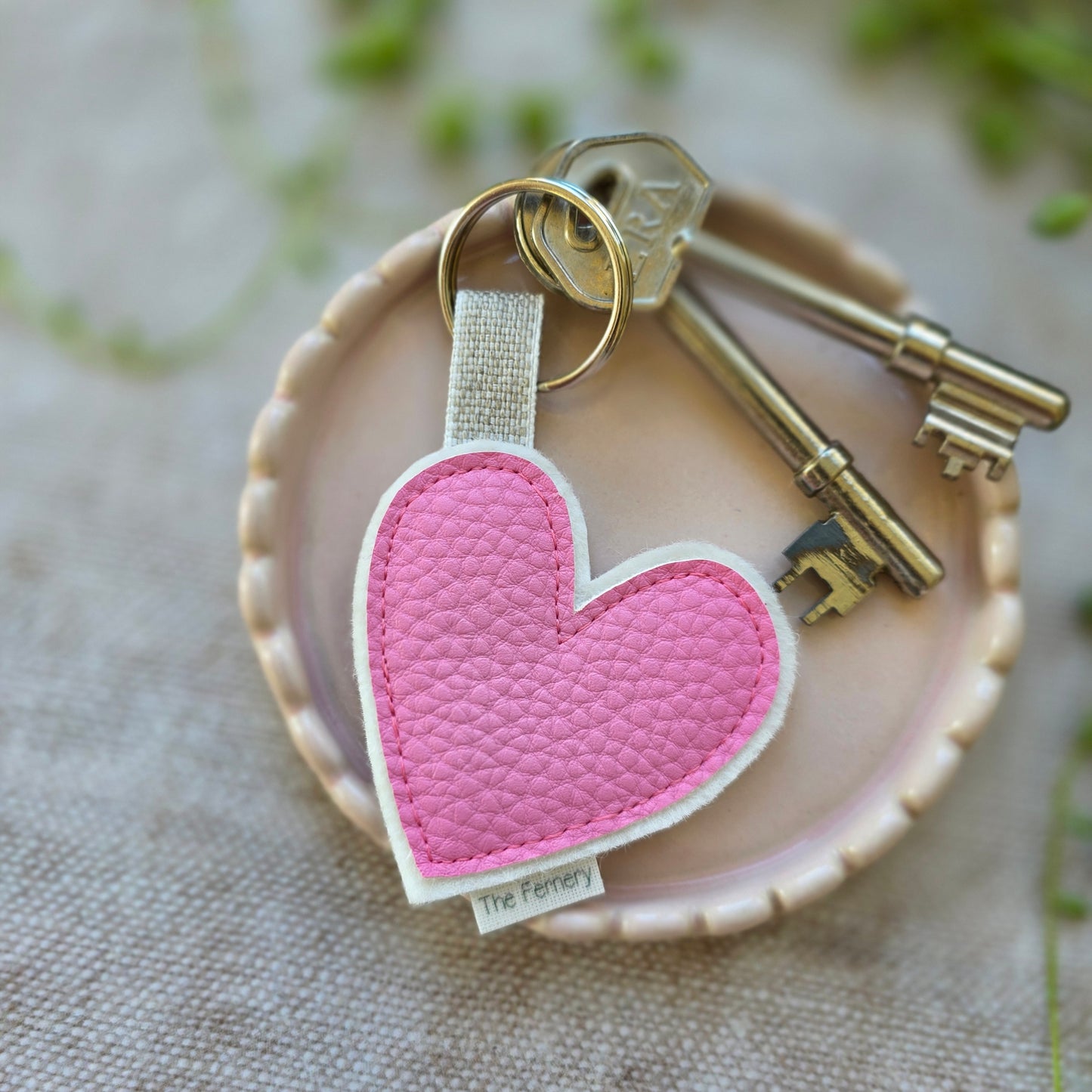 Pebbled Leatherette Heart Keyring - fourteen colours