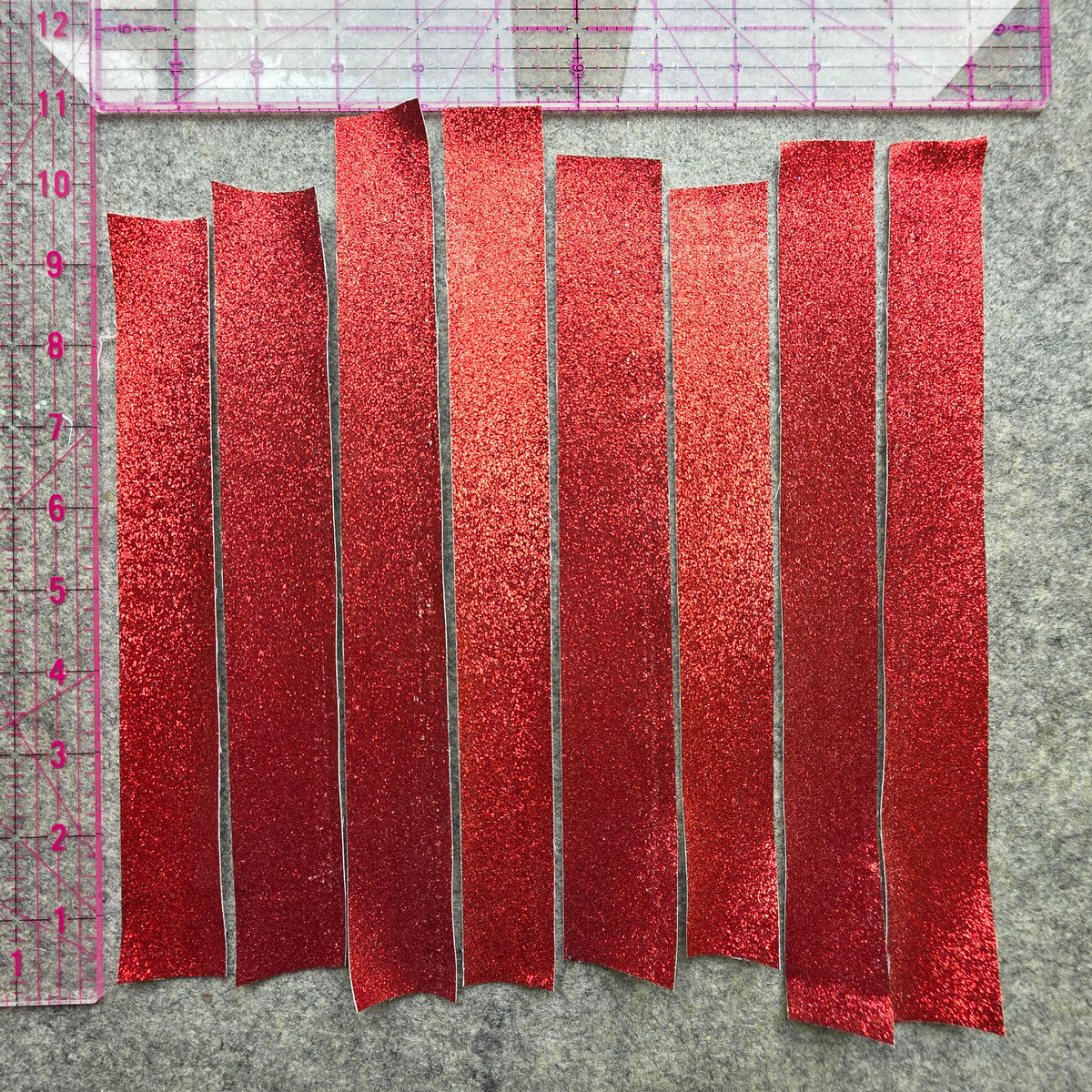 REMNANT Red glitter fabric offcut strips, 10"