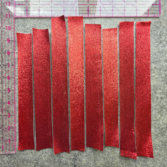 REMNANT Red glitter fabric offcut strips, 10"