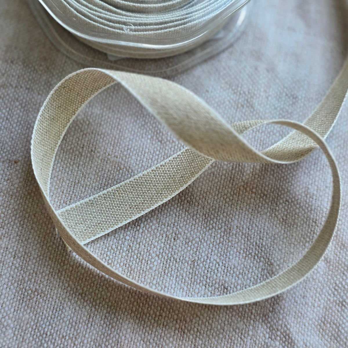 white edged French Linen Ribbon - 10mm