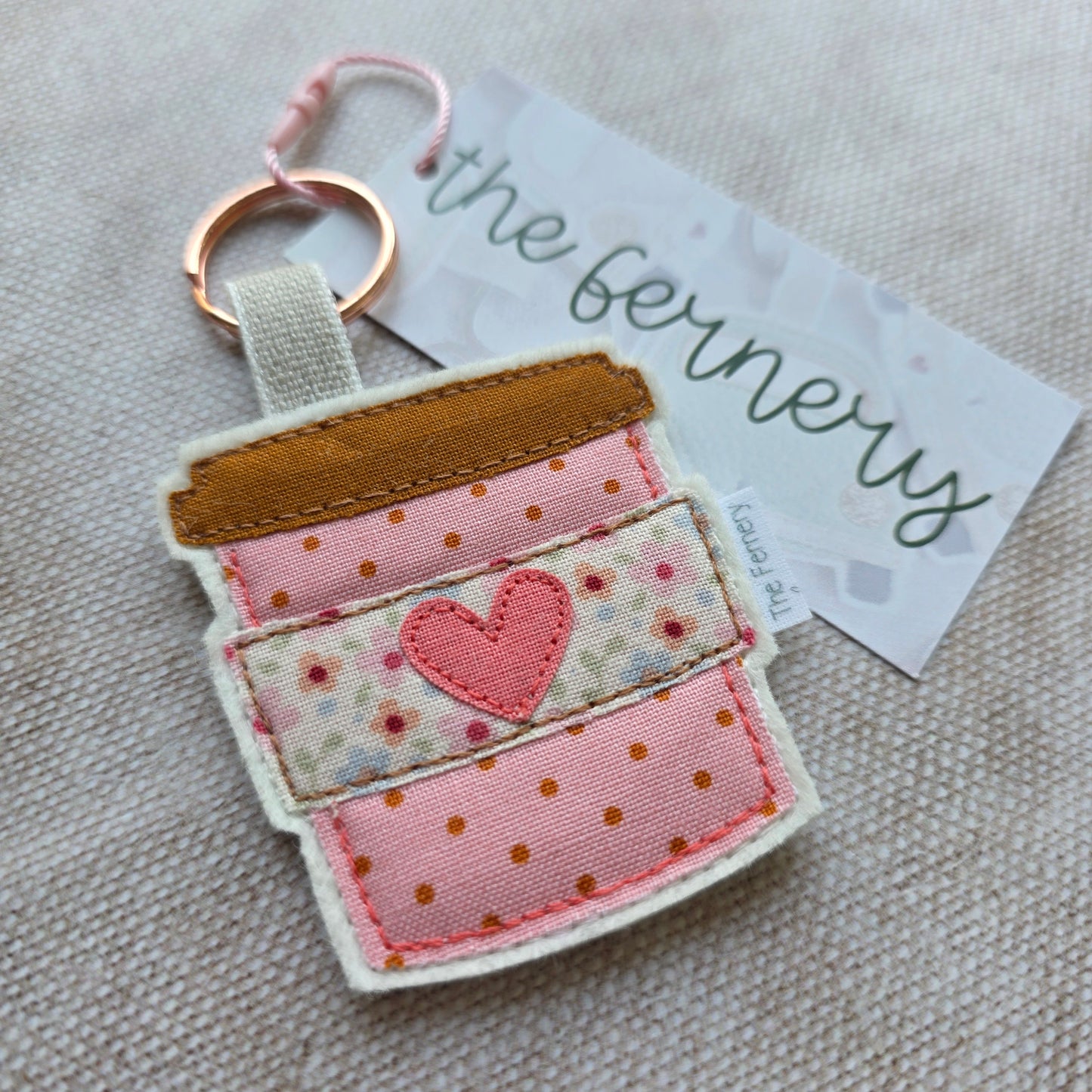 Coffee Cup keyring, pink