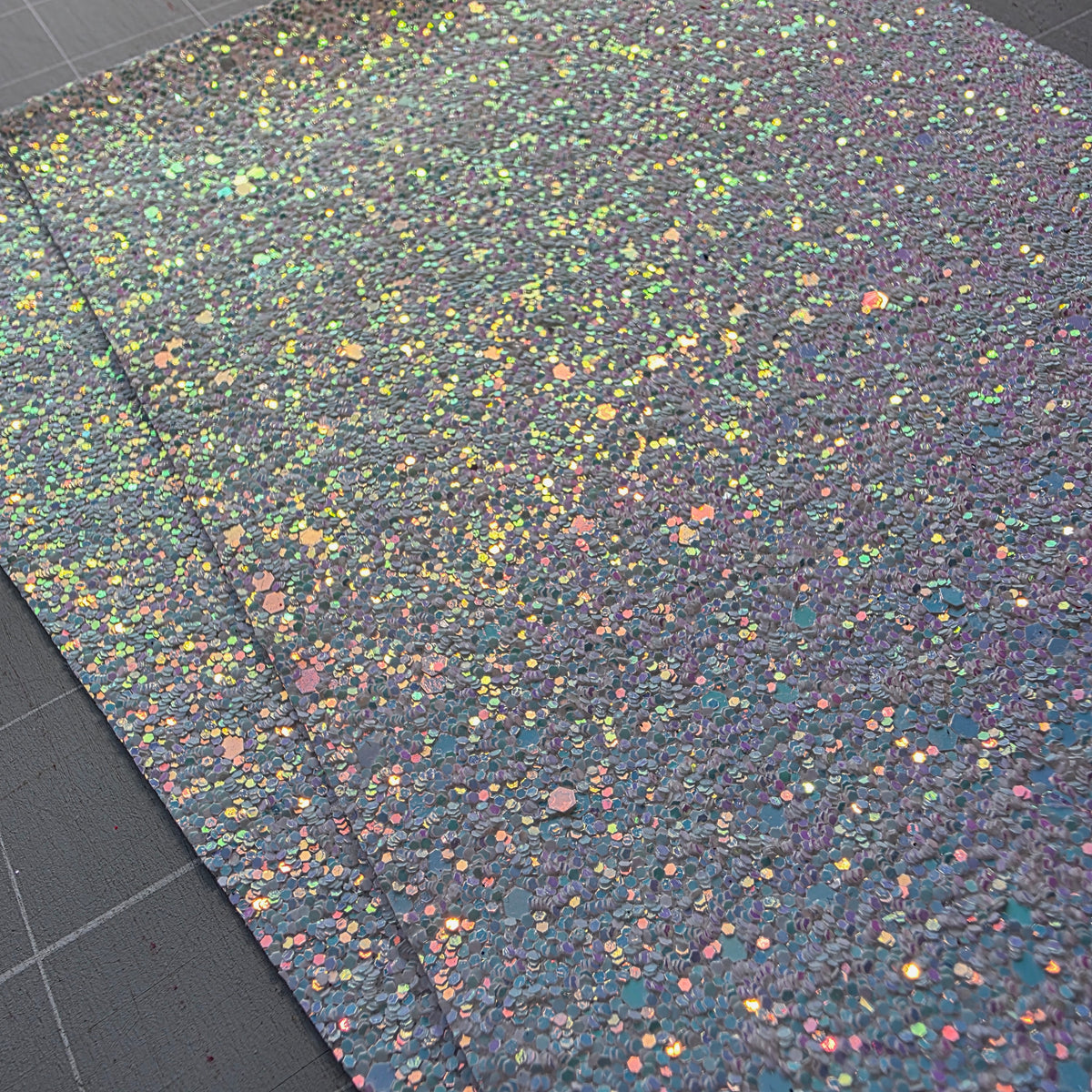 Ice white / blue Chunky Glitter Fabric DESTASH