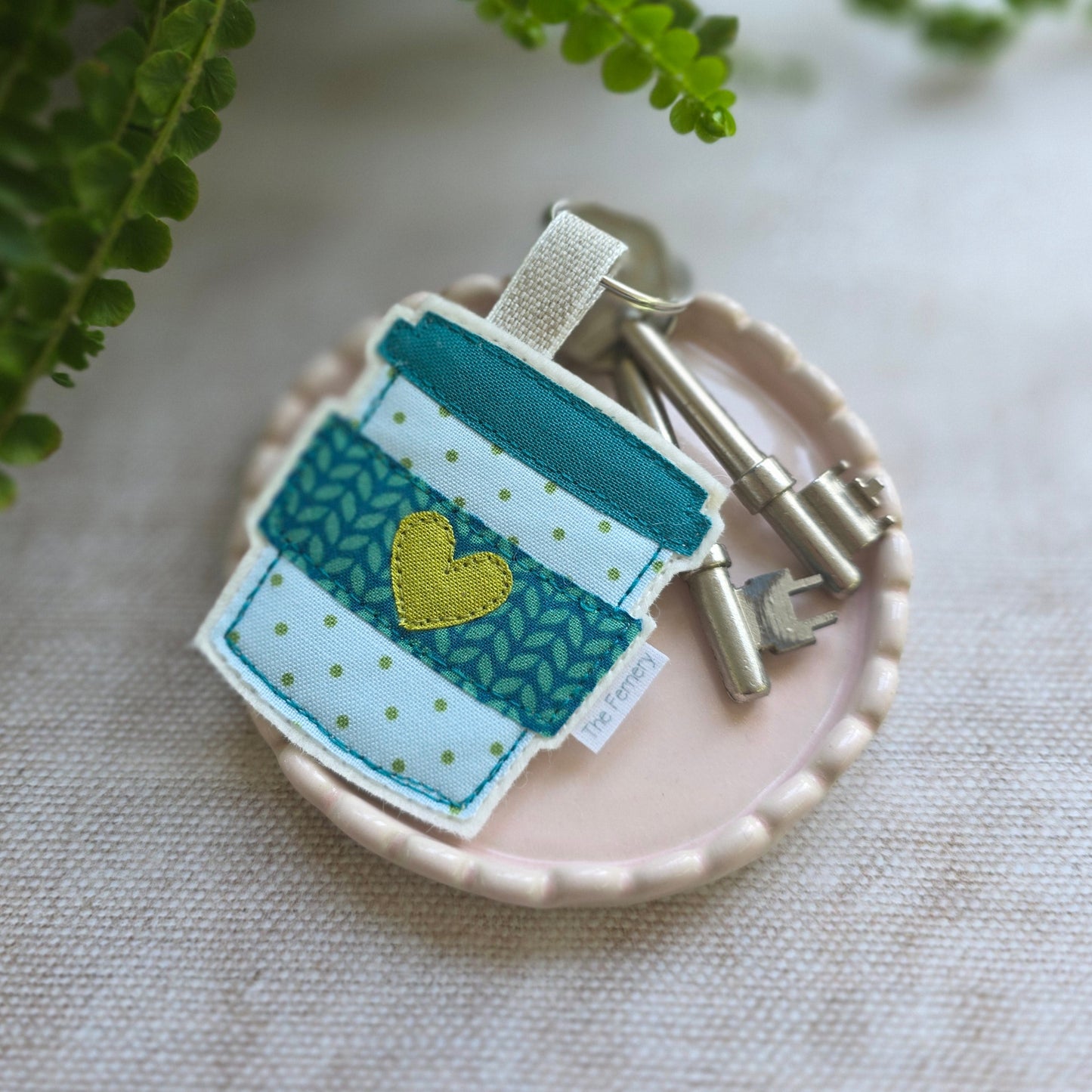 Coffee Cup keyring, teal