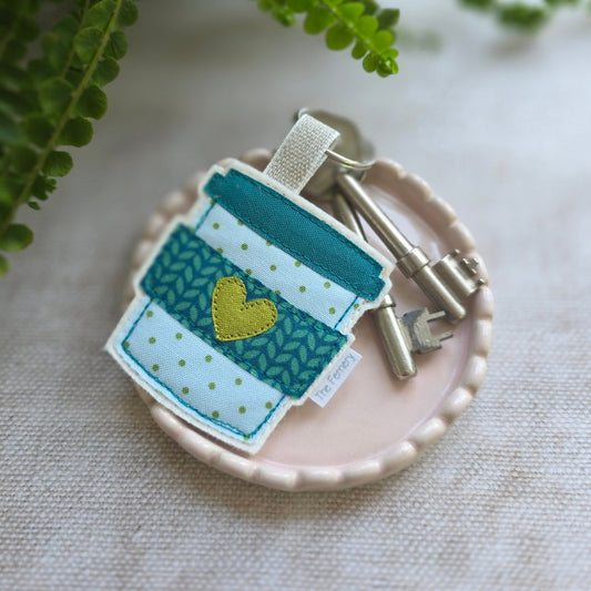 Coffee Cup keyring, teal