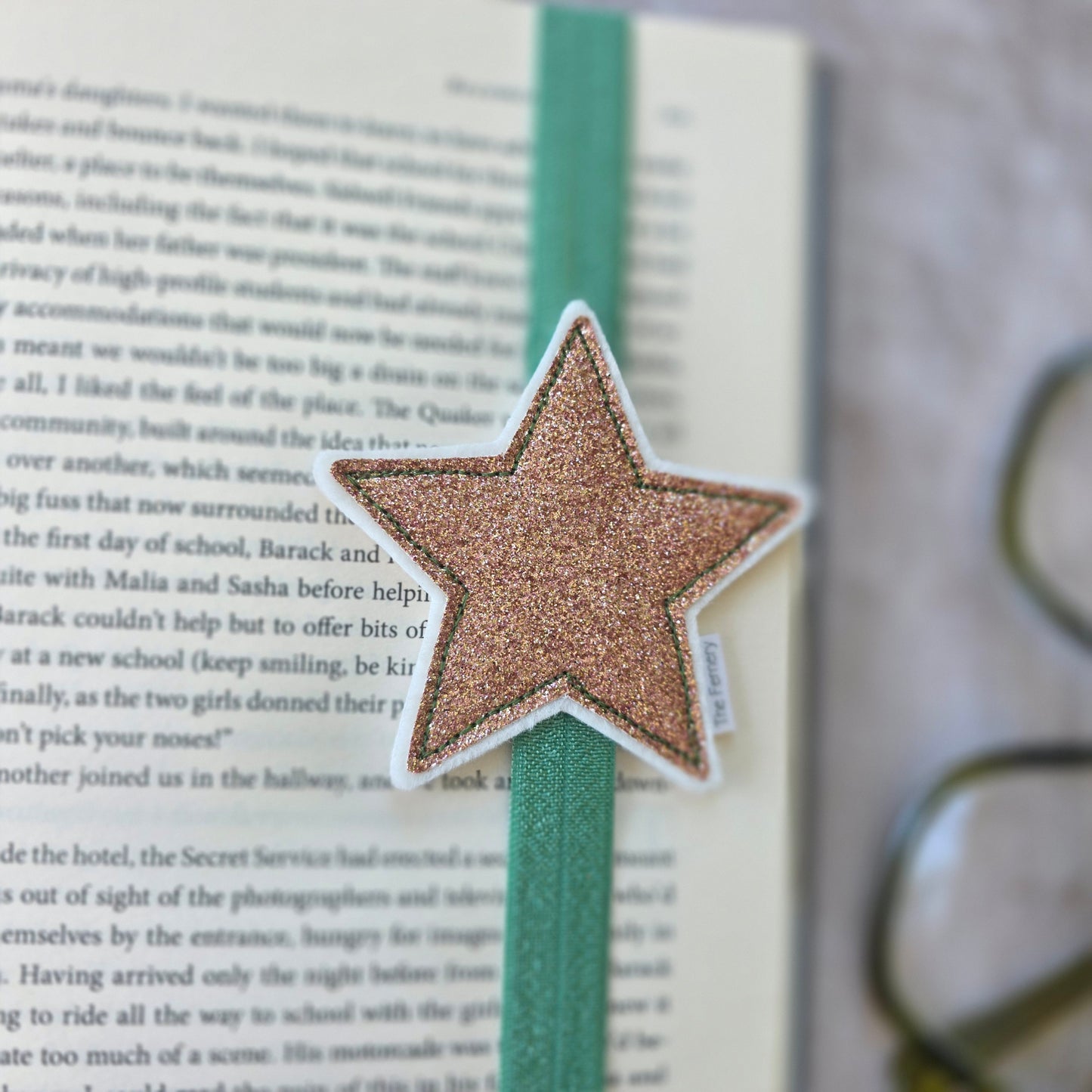 Sparkly Star Bookband SAMPLE rose gold / green