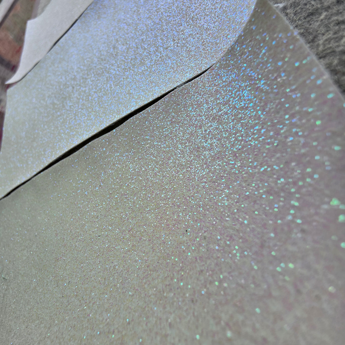 REMNANT White iridescent glitter fabric, small
