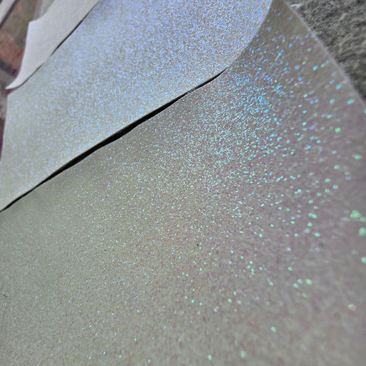 REMNANT White iridescent glitter fabric, small