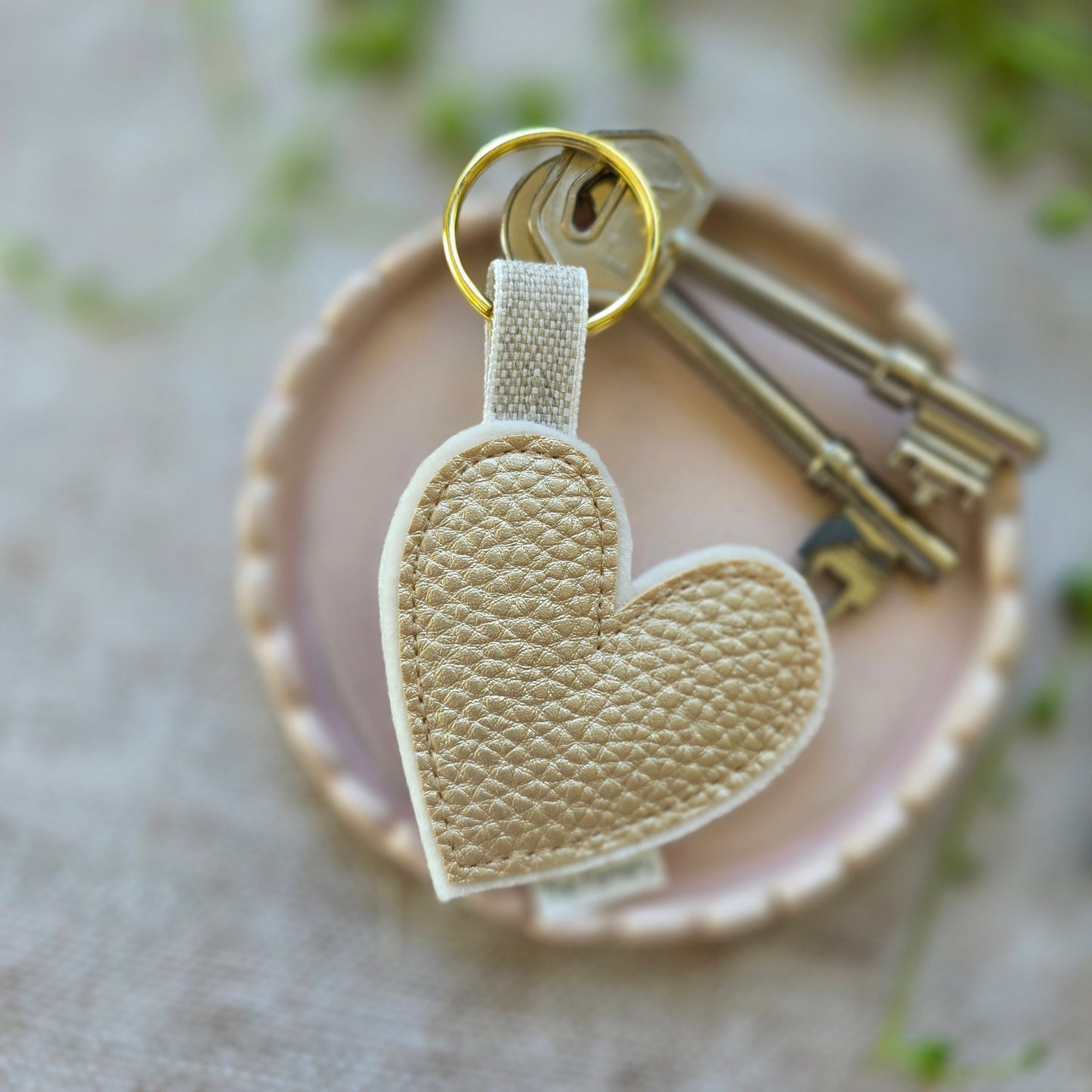Pebbled Leatherette Heart Keyring - fourteen colours