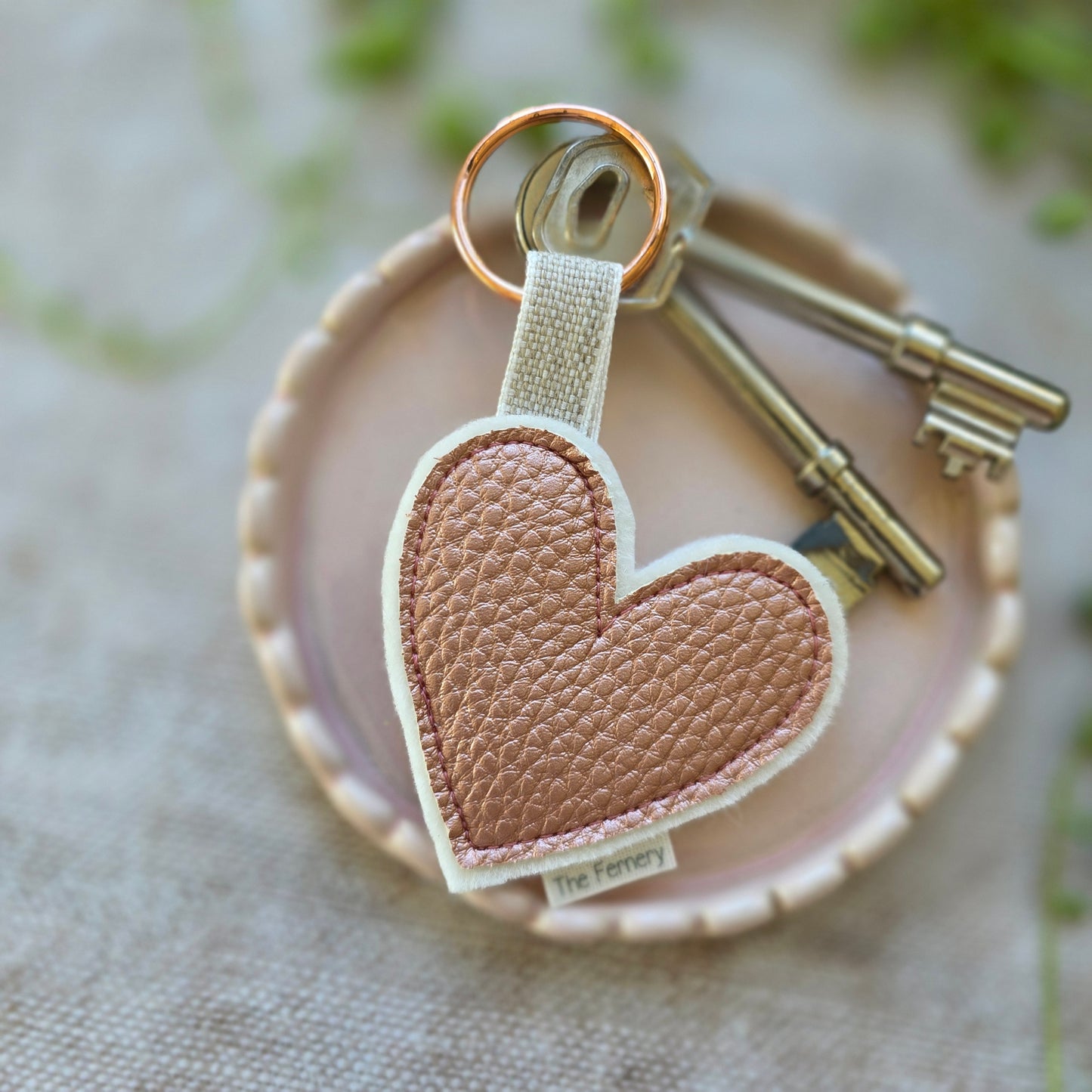 Pebbled Leatherette Heart Keyring - fourteen colours