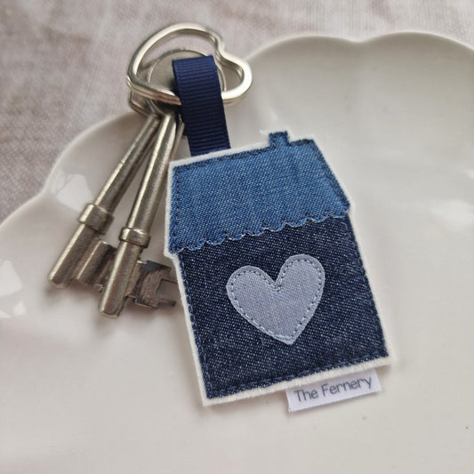 Little Loveheart House keyring - denim