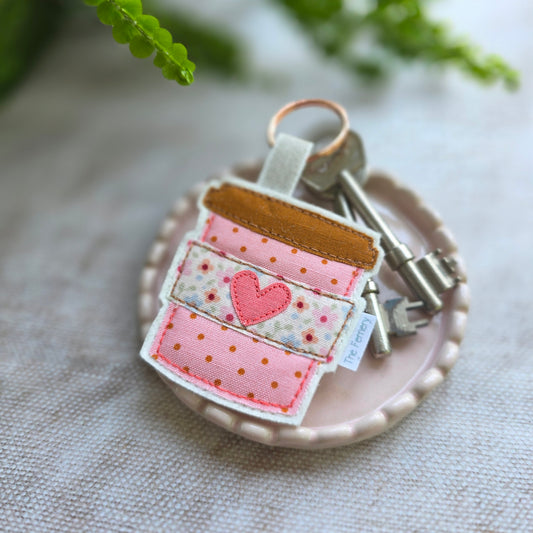 Coffee Cup keyring, pink