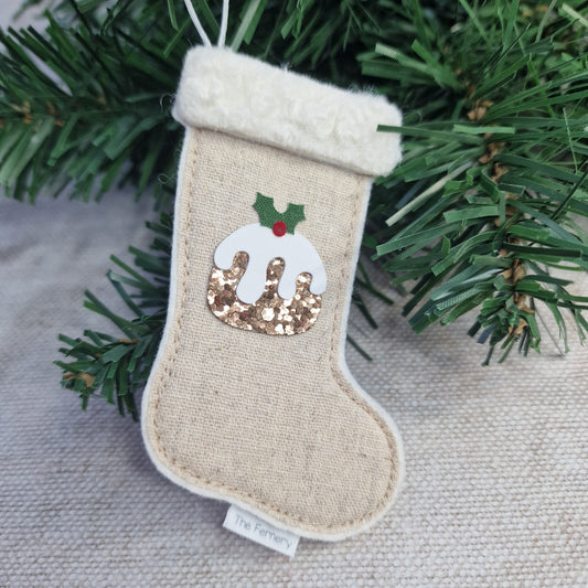 Linen Stocking Decoration  - Figgy Pud