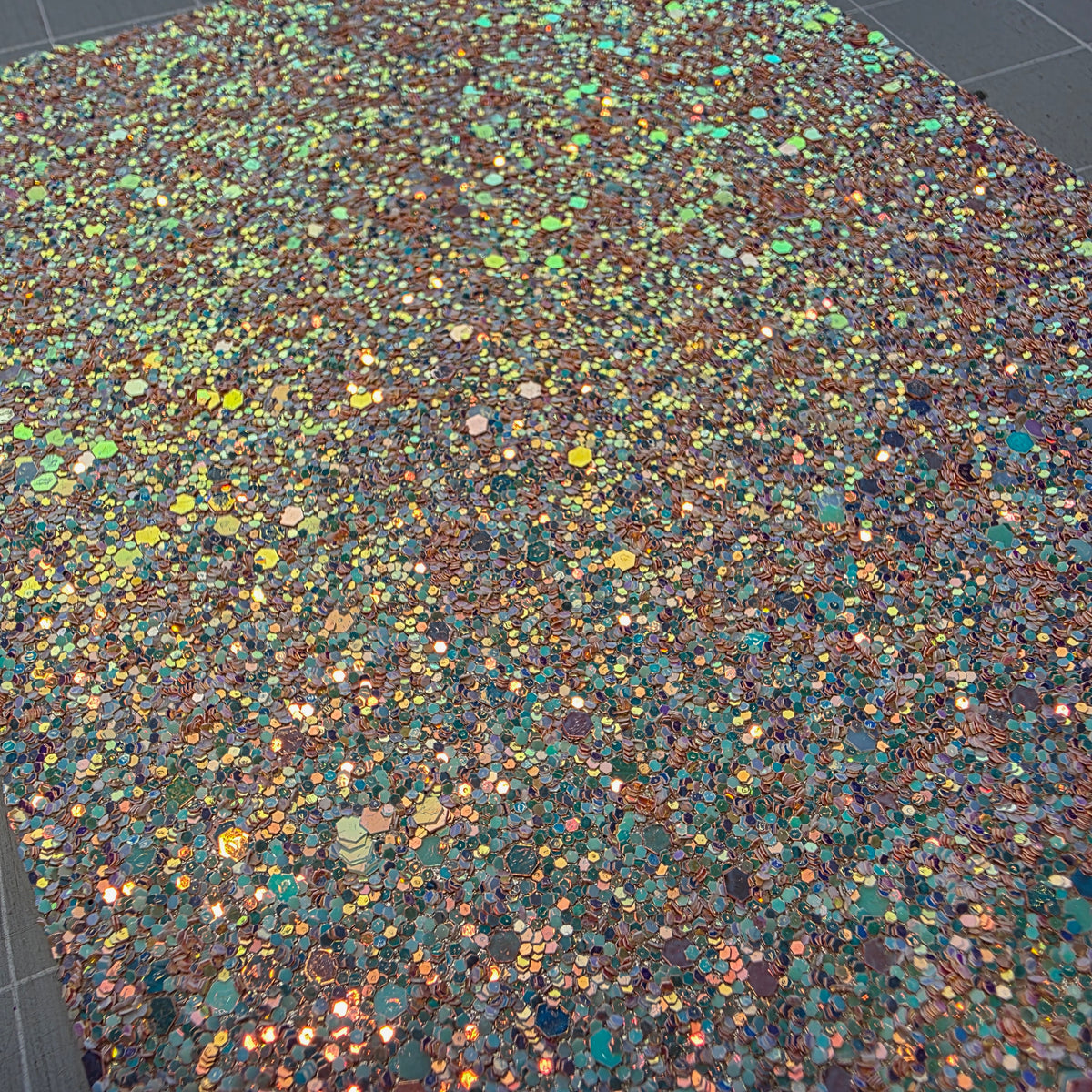 Peach / Lilac Super Chunky Glitter Fabric DESTASH (1)