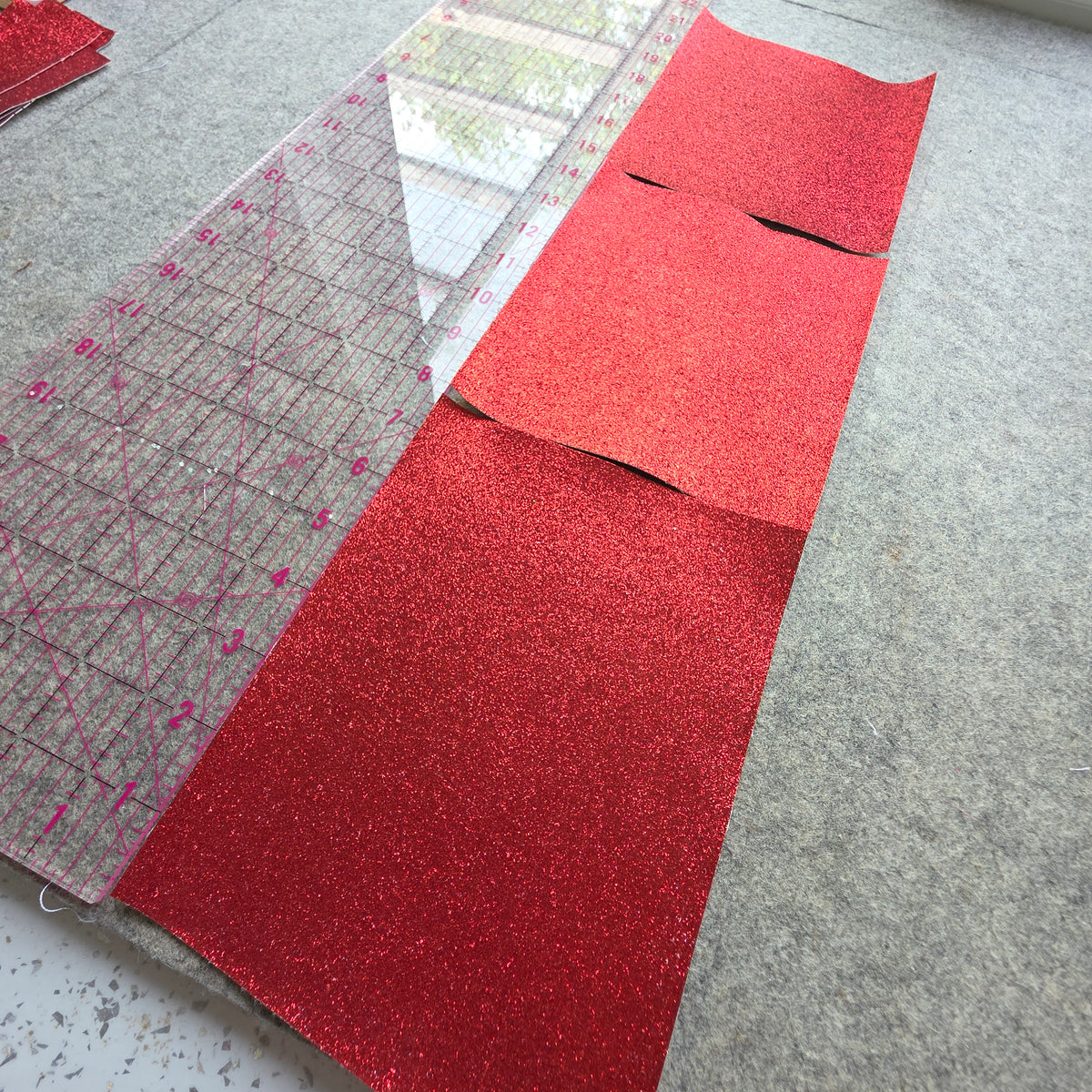 REMNANT Red glitter fabric remnants (3 x A5ish sheets)