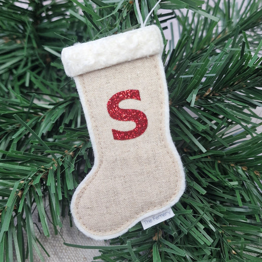 Linen Stocking Decoration - Sparkly Initial