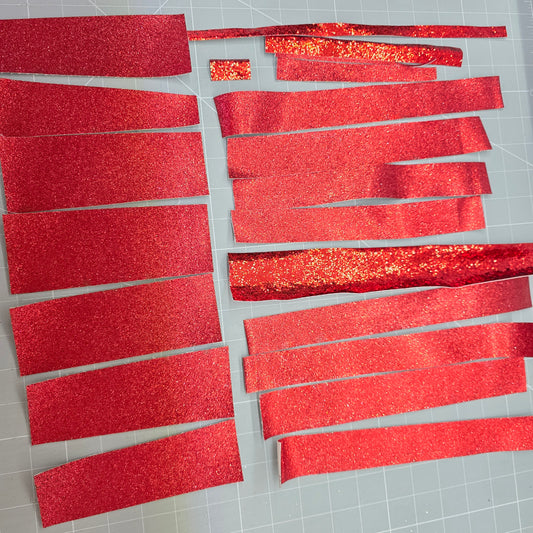 REMNANT Red glitter fabric offcut strips