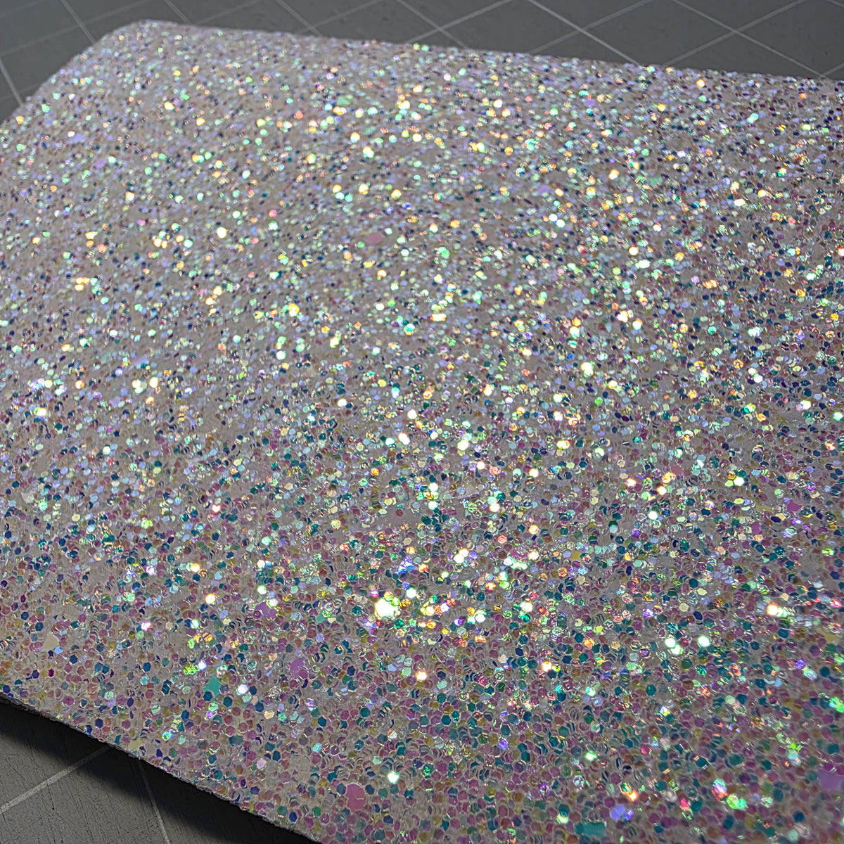 White Iridescent Chunky Glitter Fabric DESTASH