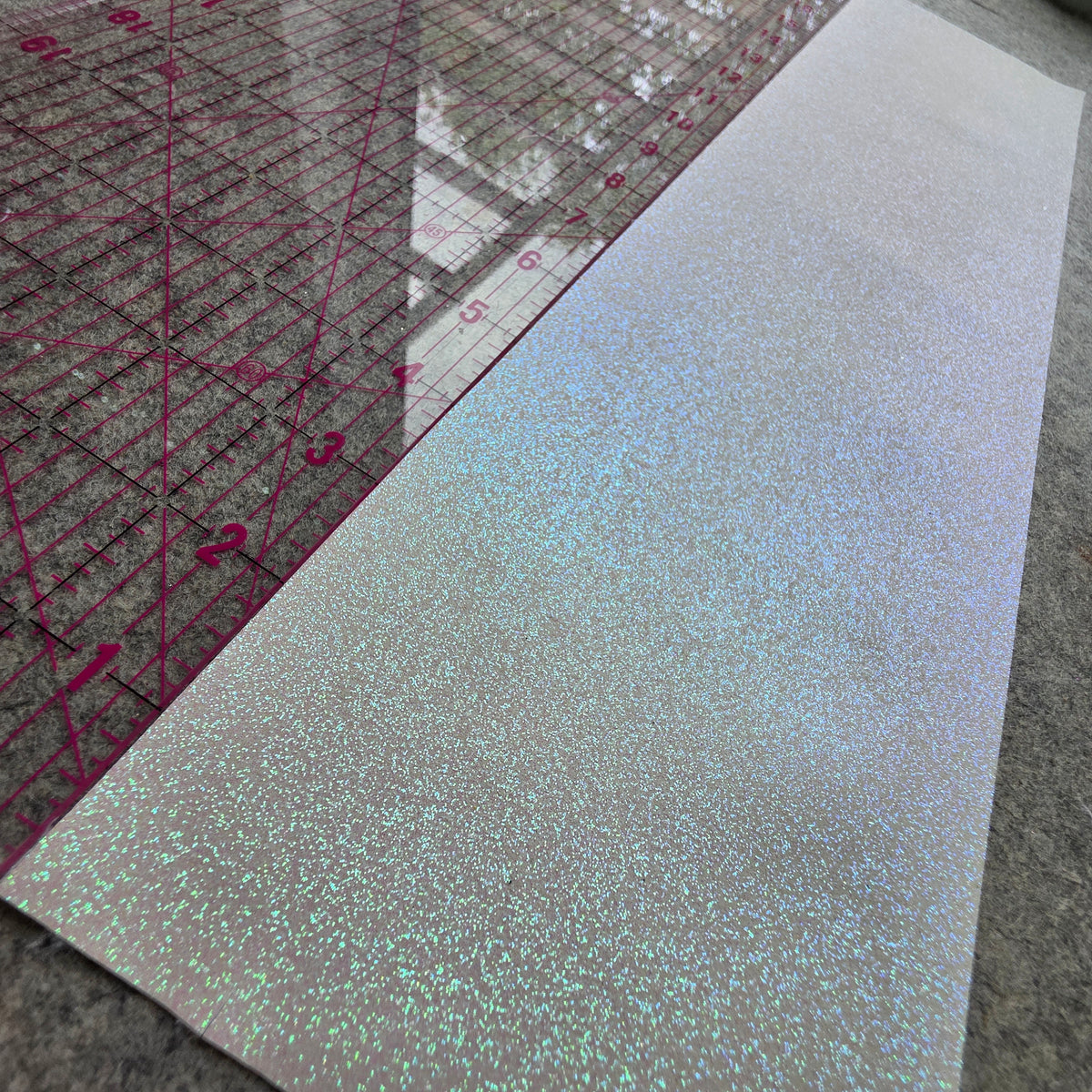 REMNANT White iridescent glitter fabric, large