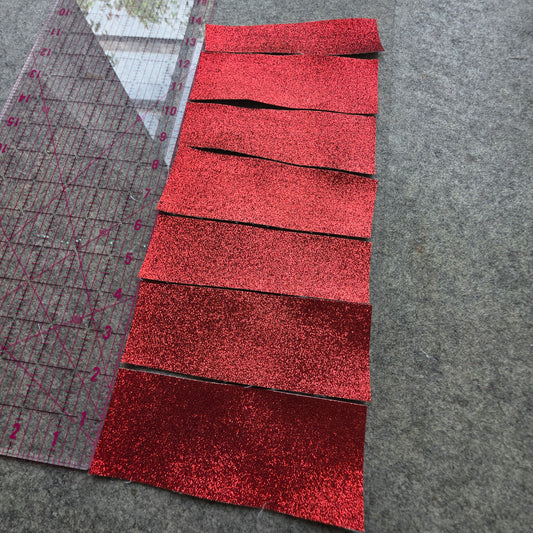 REMNANT Red glitter fabric offcut strips, 6"